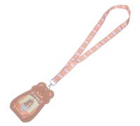 FOMIYES Porte-badge Tour de Cou en Polyuréthane Marron Petit Ours, Pochette Transparente Découpée, Lanière Kawaii pour Carte D'identité Professionnelle, Badge Scolaire et Carte