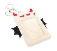 FOMIYES Porte-Cartes Peluche Ailes de Démon Blanc Porte-Clés Kawaii pour Cartes d'Identité et Photos Étui Mignon pour Étudiants Pochette Suspendue Multifonction pour Cartes Bus et