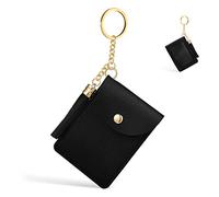 FOMIYES Porte Cartes PU Noir avec Pompon et Anneau de Clé Étui Pratique pour Cartes Identité et Accessoire Mode Compact et Élégant