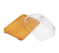 FOMIYES Présentoir à Mini-Gâteaux en Bois d'Acacia Couvercle en Verre, Beurrier et Plateau à Fromage, Adapté pour Buffet, Réfrigérateur et Présentation