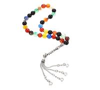 FOMIYES Rosary Agate Naturelle Perles Colorées Chapelet Islamique et Perles de Prière Musulmanes avec Pendentif Aléatoire Accessoire Religieux Compact pour Pèlerinage et