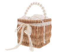 FOMIYES Sac à main en paille tressée : pochette en rotin, panier à fleurs avec anse en fausses perles, petit sac à main pour mariages, fêtes, soirées