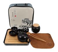 FOMIYES Service à Thé de Voyage en Céramique Noire Théière Kung Fu Portable 1 Pot et 4 Tasses, Ensemble Pratique pour Extérieur et Maison, Accessoires Légers pour Préparation de Thé