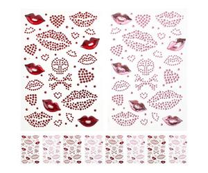 FOMIYES Stickers Autocollants Saint-valentin 10 Pcs en Strass Forme Lèvres Rouges et Cœurs, Tatouage Temporaire Visage Décoratif pour Maquillage Fête Romantique, Autocollants Adhésifs