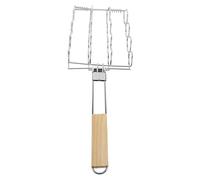 FOMIYES Support Pliable pour Barbecue Grille à Clips pour Maïs et Saucisses, Accessoire Métallique Réutilisable Poignée en Bois, pour Cuisson en Plein Air, Camping et Grillades 1 Pièce