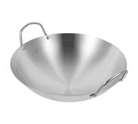 FOMIYES Wok en Acier Inoxydable Épaissi 34 Cm à Double Poignée, Poêle à Sauter Robuste Compatible Cuisinière à Gaz et Plaque à Induction, Cuisson Traditionnelle Chinoise et Wok Maison