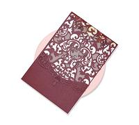 FOMTOR Lot de 50 cartons d'invitation de mariage découpés au laser avec papier vierge imprimable et enveloppes pour mariage, fête d'anniversaire, fête prénatale (rouge vin)