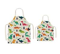 FOMUNI Tablier parent et enfant, joli tablier en lin imprimé adulte enfant, A-Dinosaure 2, Child and Adult
