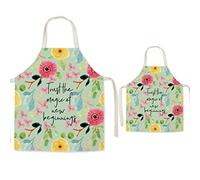FOMUNI Tablier parent et enfant, joli tablier en lin imprimé adulte enfant, fleur, Child and Adult