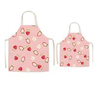 FOMUNI Tablier parent et enfant, joli tablier en lin imprimé adulte enfant, fraise, Child and Adult