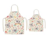 FOMUNI Tablier parent et enfant, joli tablier en lin imprimé adulte enfant, koala, Adult: 25.6x30inch, Child: 17.7x22inch