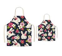 FOMUNI Tablier parent et enfant, joli tablier en lin imprimé adulte enfant, lapin, Child and Adult