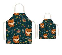 FOMUNI Tablier parent et enfant, joli tablier en lin imprimé adulte enfant, renard, Adult: 25.6x30inch, Child: 17.7x22inch