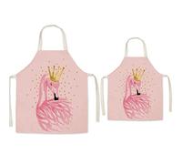 FOMUNI Tablier pour parent et enfant, élégant tablier imprimé en lin pour adulte et enfant, Oiseau, Child and Adult