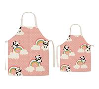 FOMUNI Tablier pour parent et enfant, lin imprimé ravissant pour adulte et enfant, panda, Child and Adult