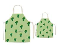FOMUNI Tablier pour parent et enfant, lin imprimé ravissant pour adulte et enfant, vert cactus, Child and Adult