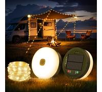 FOMYHEARD 10M Chaîne Lumineuse de Camping Enroulable, Chaîne lumineuse LED d'extérieur étanche 4 en 1 avec 9 modes d'éclairage, portable Lampe de camping USB rechargeable pour le camping, la randonnée