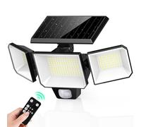 FOMYHEARD Lampe Solaire Exterieur Detecteur de Mouvement, 229 LEDs Lumiere Solaire Exterieur avec Télécommande, Tête Pivotante Eclairage Angle 270°, 3 Modes IP65 Étanche Projecteur Solaire pour Jardin