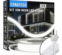 FonaTech® Kit Ruban Néon Led 10 m 220V COB en silicone étanche IP65 Blanc Froid 6000°K 60led/m Waterproof bandeau type Guirlande pour chantier 10 metres