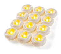 Fonctionne avec Piles - pour vases cylindriques, Lot de 12 Bougies flottantes LED sans Flamme de 5 cm - 200 Heures - Blanc -centres de Table pour Mariages, fêtes, piscines[Classe énergétique C]