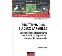 Fonctions d'une ou deux variables : Des fonctions élémentaires aux fonctions implicites - Cours et exercices
