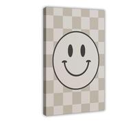 Fond à carreaux amusant avec visages souriants pour décoration de chambre d'enfant - Poster sur toile - Décoration de chambre à coucher - Paysage de bureau - Cadeau - 30,5 x 45,7 cm (L x l)