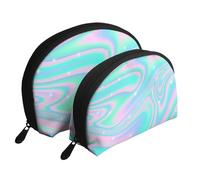 Fond Abstrait Holographique en Néon Pastel, Trousse de Maquillage Coquille Femme Petit Porte-Monnaie Trousse de Toilette Trousse à cosmétiques 2 pièces