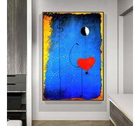 Fond Bleu Coeur Rouge Abstrait Célèbre Art Toile Peinture Danseurs Amour Affiche pour Chambre de Fille Impressions Modernes Mur Art 90x60cm cadre intérieur