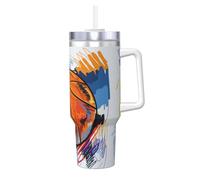 Fond coloré imprimé pour basketball,Gobelet isotherme Ice Bully de 40 oz avec poignée, couvercle et paille, en acier inoxydable, pour voiture ou café.