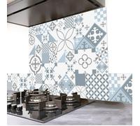 Fond de hotte adhésif en aluminium effet carreaux de ciment bleu - 70x90 cm - 99DECO