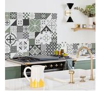 Fond de hotte adhésif en aluminium effet carreaux de ciment vert - 70x60 cm - 99DECO