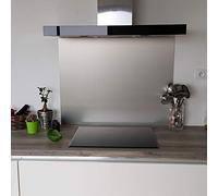 Fond de Hotte/Crédence en Composite Aspect Aluminium Brossé, Hauteur 25 cm (Longueur 90 cm)