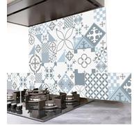 Fond de hotte en aluminium - effet carreaux de ciment bleu - 70x90 cm - 99 Déco