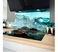 Fond de hotte en aluminium - effet marbre bleu - 70x60 cm - 99 Déco