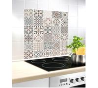 WENKO Fond de hotte Verre, crédence Murs Carreaux Ciment | Hygiènique résistant aux Chocs| Protège Vos Murs des éclaboussures| Nettoyable | Usage Vertical ou Horizontal| 60x70cm | Beige
