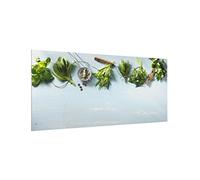 Fond de hotte en verre magnétique épaisseur 4mm culinaire crédence cuisine épices et herbes verre trempé panneau mural vert tableau magnétique motif cuisine cuisinière 1565 (120x59cm)