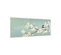 Fond de hotte en verre magnétique épaisseur 4mm fleurs crédence cuisine fleur de cerisier verre trempé panneau mural vert tableau magnétique style maison de campagne cuisine cuisinière 3475 (100x40cm)