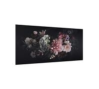 Fond de hotte en verre magnétique épaisseur 4mm fleurs crédence cuisine verre trempé avec motif panneau mural noir tableau magnétique style vintage cuisine cuisinière 5180 (80x40cm)