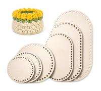 Fond de Panier en Bois pour Crochet - 6 pièces Base Bois Rond & Ovale - Ensemble de Tissage DIY 10/15/20/25/30 cm - Fond de Sac à Crocheter Naturel pour Panier, Couffin & Bricolage