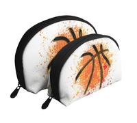 Fond De Peinture Abstraite Orange De Basket Ball, Trousse de Maquillage Coquille Femme Petit Porte-Monnaie Trousse de Toilette Trousse à cosmétiques 2 pièces