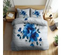 Fond De Planches De Bois Rétro Fleurs Papillon Parure de Lit Réversible 200 x 200 cm Housse de Couette, Blanc Respirant et Super Doux Housse Couette avec Fermeture Éclair et 2 Taies D'oreillers