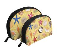 Fond De Sable De Plage avec des Coquillages, Trousse de Maquillage Coquille Femme Petit Porte-Monnaie Trousse de Toilette Trousse à cosmétiques 2 pièces
