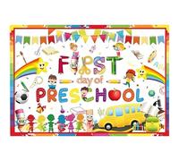 Fond de scène rentrée scolaire, bannière premier jour d’ouverture 150 x 90 cm, décorations de fête pour l’éducation avec motifs bus et arc-en-ciel, polyester 100D, accessoires photo de bienvenue pour