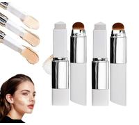 Fond de Teint Stick Coréen Changeant de Couleur - Base de Maquillage 2-en-1 Auto-Ajustante avec Pinceau, Couvrance Complète à Moyenne et Effet Naturel pour Tous Types de Peau (Blanc Ivoire-2PCS)