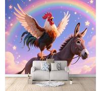 Fond D'Écran 3D Mural Âne Coq 300x256 cm, Drôle Papier Peint Panoramique Effet 3D,Non-tissées Photo papier peint, pour Moderne Salon Chambre TV Fond
