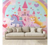 Fond D'Écran 3D Mural Animaux licornes châteaux Papier Peint Intissé Tapisserie Murales Panoramique 3D Mur de Fond Tv Papier Peint Chambre Enfant Adulte Poster Murales 200x140Cm A114