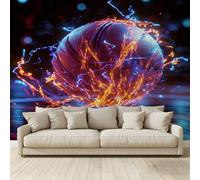 Fond D'Écran 3D Mural Ballon basket rouge Papier Peint Intissé Tapisserie Murales Panoramique 3D Mur de Fond Tv Papier Peint Chambre Enfant Adulte Poster Murales 250x175Cm A20
