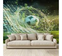 Fond D'Écran 3D Mural Ballon football volant vers le but Papier Peint Intissé Tapisserie Murales Panoramique 3D Mur de Fond Tv Papier Peint Chambre Enfant Adulte Poster Murales 350x256Cm A217