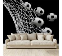 Fond D'Écran 3D Mural Ballon football volant vers le but Papier Peint Intissé Tapisserie Panoramique Poster Décoration Murales Chambre Adulte Enfant Salon Tv 300x210Cm