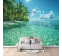 Fond D'Écran 3D Mural Cocotiers 500x280 cm, Coucher De Soleil Sur La Mer Papier Peint Panoramique Effet 3D,Non-tissées Photo papier peint, pour Moderne Salon Chambre TV Fond